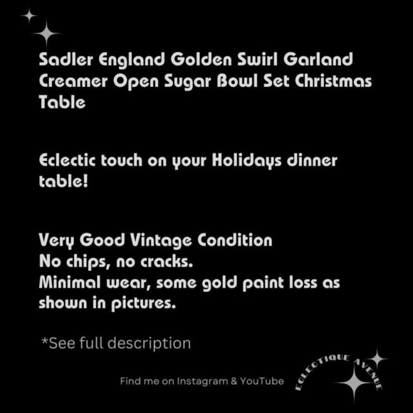 Sadler England Golden Swirl Garland Creamer Open Sugar Bowl Set Christmas Table - Picture 11 of 11